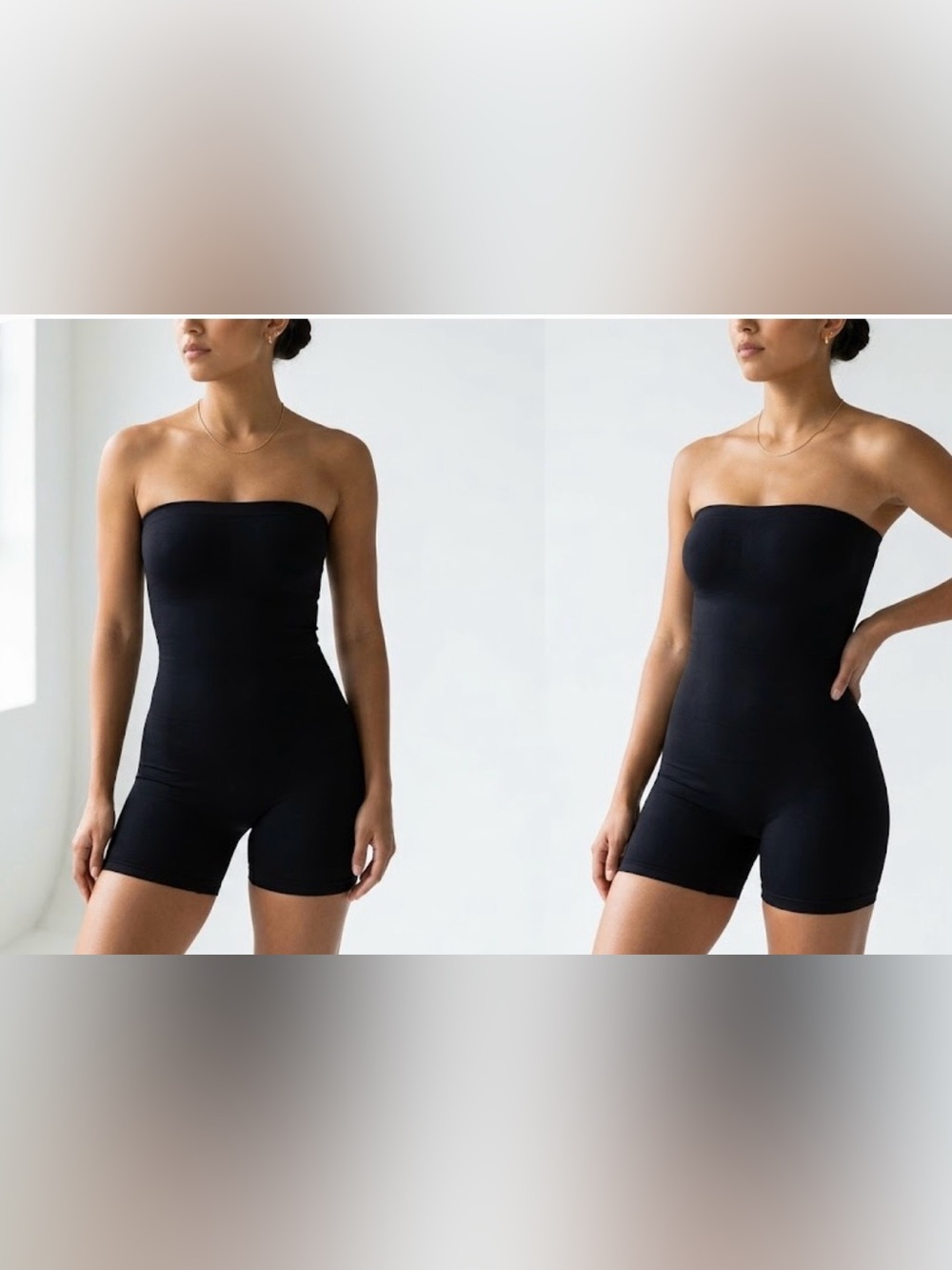 Women’s Black Strapless Shapewear Bodysuit Shorts Opaque Wireless Size S
